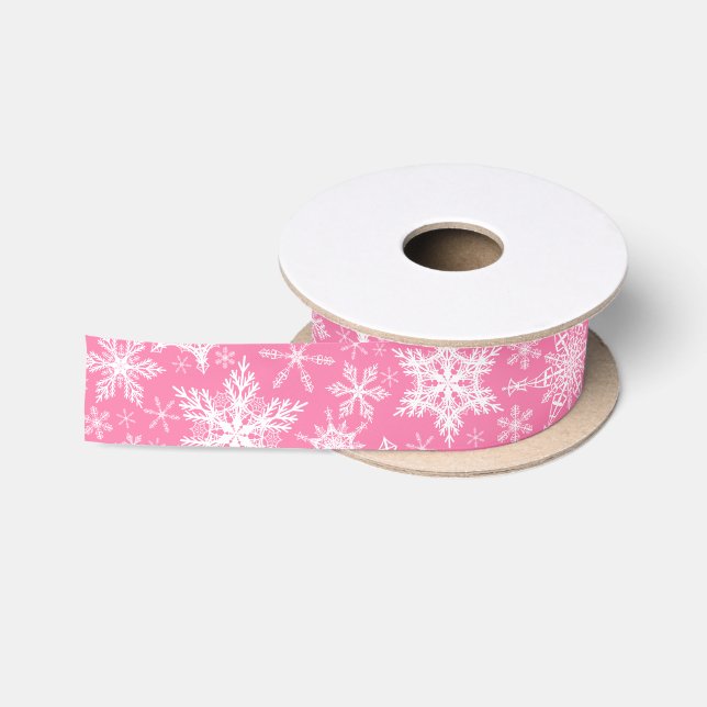 Winterurlaub Schneeflocken Rosa Weihnachten Satinband (Spule)