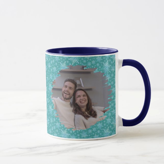 Winterurlaub Schneeflocken Weihnachten Foto Tasse  (Rechts)