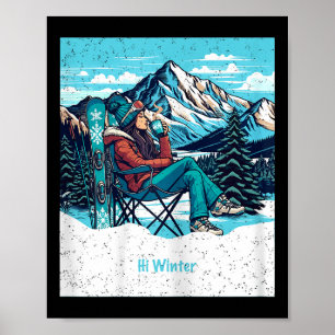 Winterurlaub Skifahrer Frau trinkt Kaffee Weihnach Poster