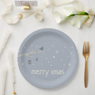 Winterurlaub Wald xmas Ball Blue Vogel Cartoon Pappteller