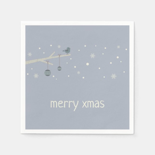 Winterurlaub Wald xmas Ball Blue Vogel Cartoon Serviette (Vorderseite)