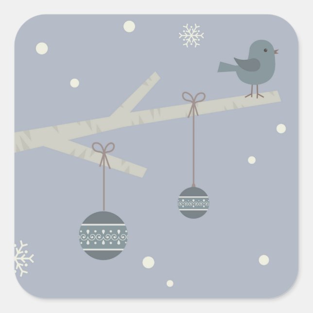 Winterurlaub Weihnachten Ball Blue Voice Cartoon Quadratischer Aufkleber (Vorderseite)