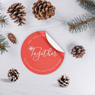 Winterurlaub Weihnachten Familienadresse Schneeflo Runder Aufkleber