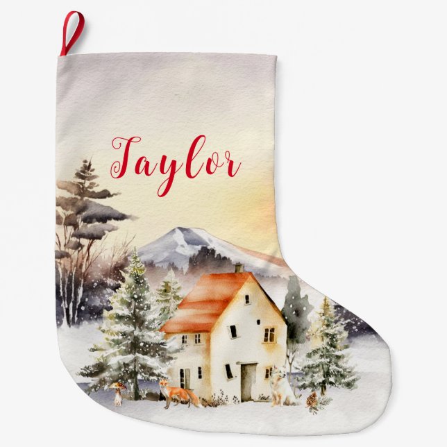 Winterurlaub Weihnachten Hütte Großer Weihnachtsstrumpf (Vorderseite)