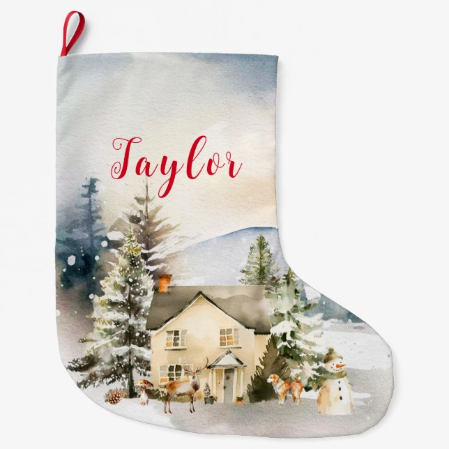 Winterurlaub Weihnachten Hütte Großer Weihnachtsstrumpf (Vorderseite)