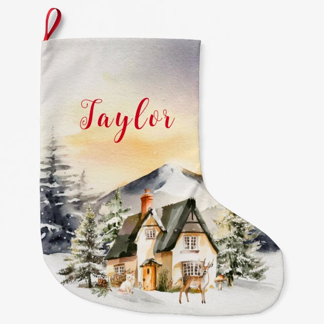 Winterurlaub Weihnachten Hütte Großer Weihnachtsstrumpf (Vorderseite)