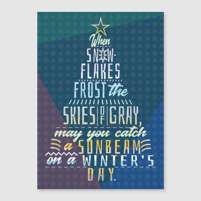 Winterurlaub Weihnachtsbaum Schneeflocken Gedicht Magnetkarte (Vorderseite)