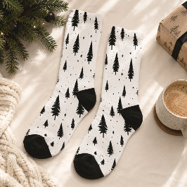 Winterurlaub Weihnachtsbäume schwarz-weiß Socken