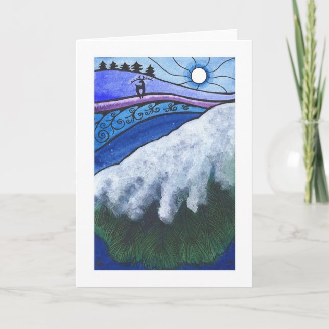 Winterurlaub-/Weihnachtskarte, "entfernte Rotwild Feiertagskarte (Vorderseite)