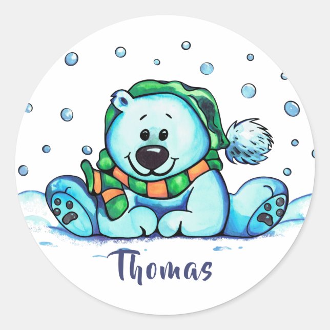 Winterurlaubsbär Runder Aufkleber (Vorderseite)