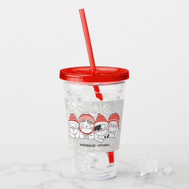 Winterurlaubskatzen Acryltrinkbecher (Vorderseite Ice)