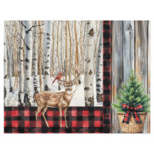 Winterurlaubslandschaft Kardinal und Hirschpapier