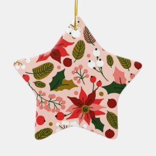 Winterurlaubsverzierung in Poinsettia Keramik Ornament