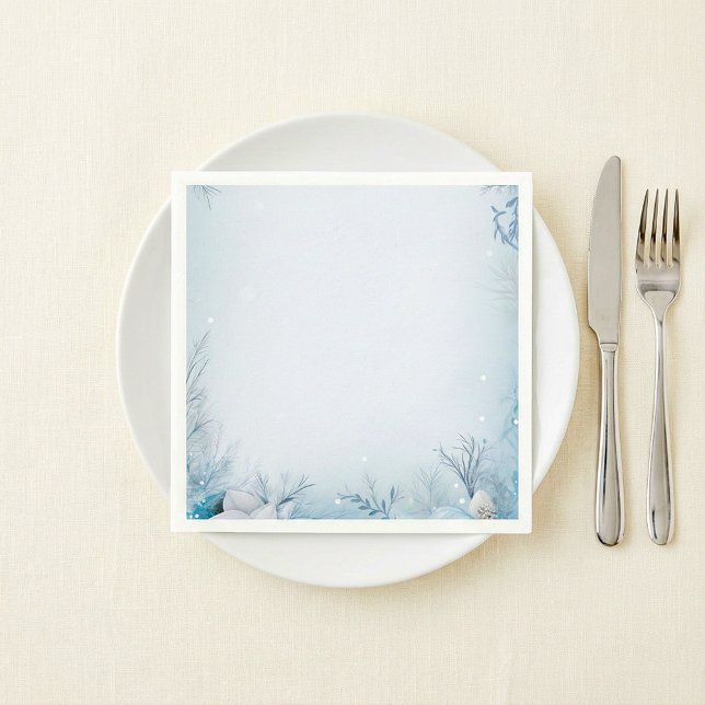 Winterurlaubszeit im Party eisig und schneebedeckt Serviette (Winter party holiday season icy and snowy napkins.)