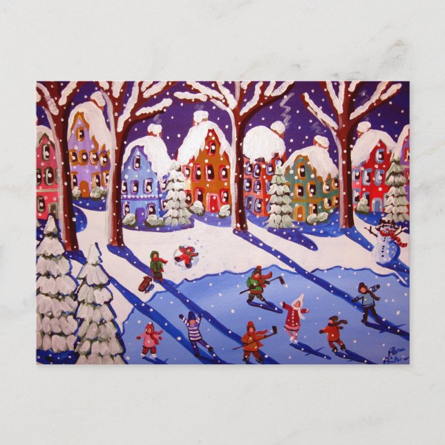 Wintervergnügen Eisdiele Skater Postkarte (Vorderseite)