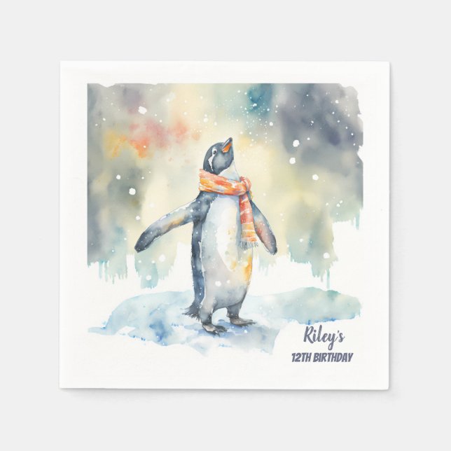 Wintervibes Pinguin Snow - Geburtstagsparty - Serviette (Vorderseite)