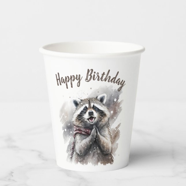 Wintervibes Raccoon - Geburtstagsparty - Pappbecher (Vorderseite)