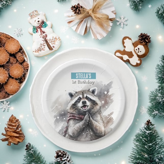 Wintervibes Raccoon - Geburtstagsparty - Pappteller (Von Creator hochgeladen)