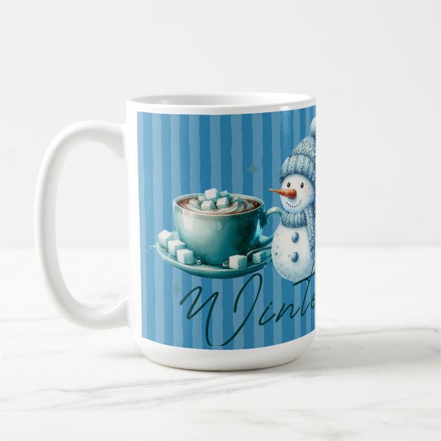 Wintervibes Snowmannschuhe saisonale Kaffeetasse (Links)