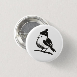 Wintervogel in Beanie – Tuschepinsel-Minimalismus Button
