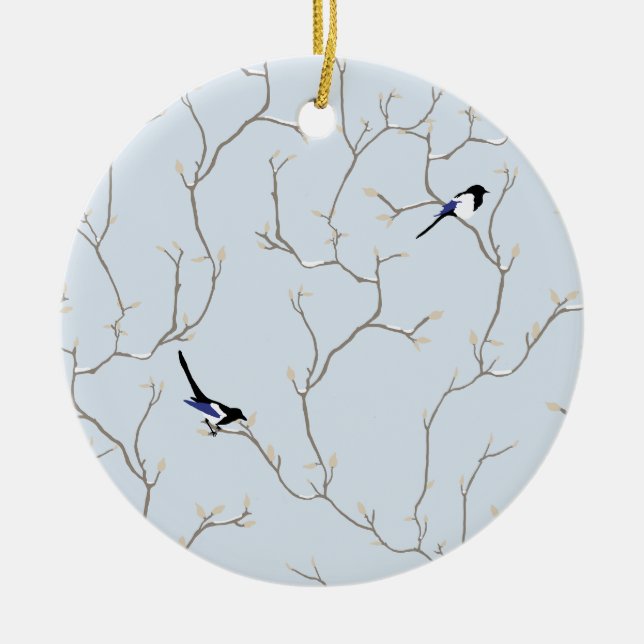 Wintervögel Keramik Ornament (Vorne)