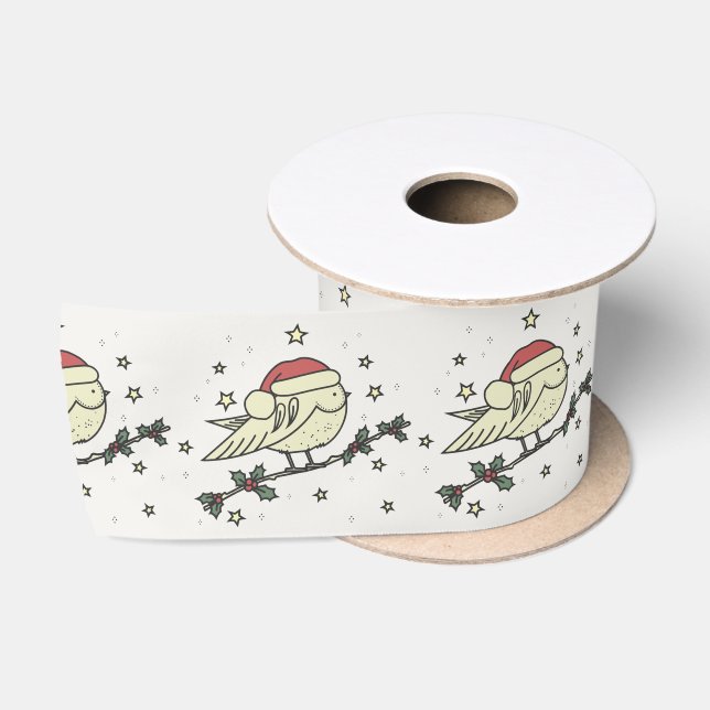 Wintervogel mit dem Hut des Weihnachtsmanns Satinband (Spule)