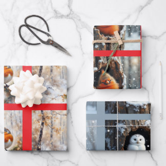 Wintervögel Natürlich Geschenkpapier Set