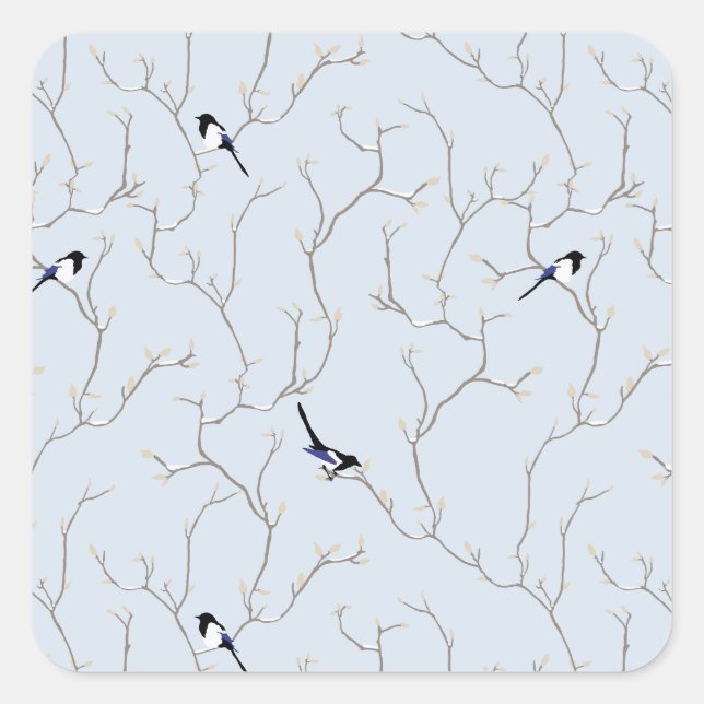 Wintervögel Quadratischer Aufkleber (Vorderseite)
