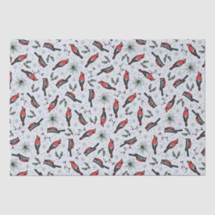 Wintervögel Roter Kardinal, Kiefer und Berries Seidenpapier