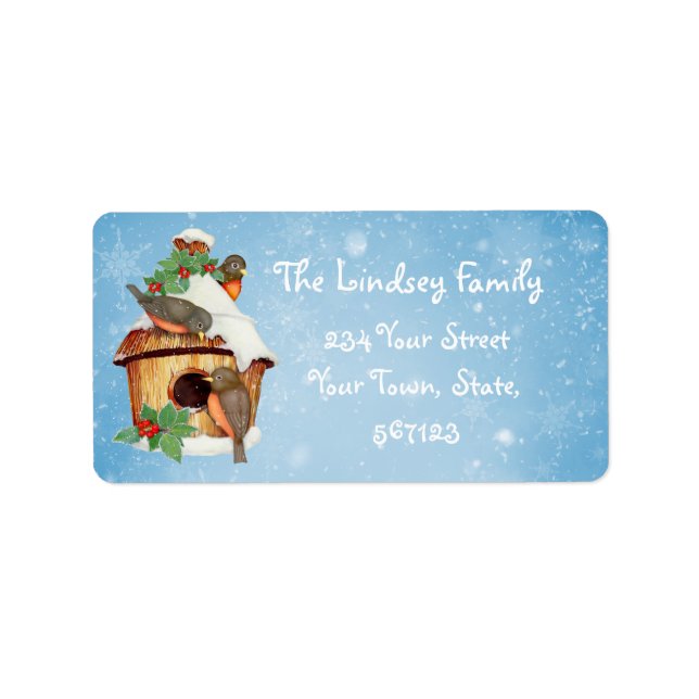 Wintervögel und Birdhouse Adressaufkleber (Vorne)