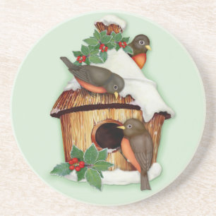 Wintervögel und Birdhouse Getränkeuntersetzer