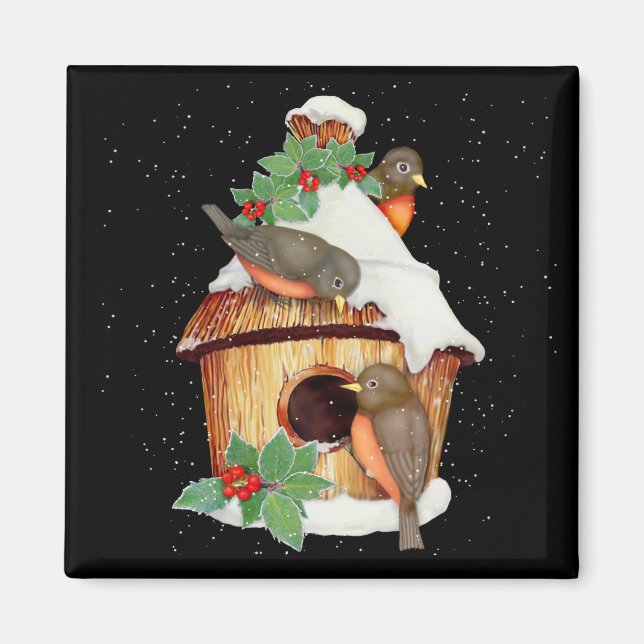 Wintervögel und Birdhouse Magnet (Vorne)