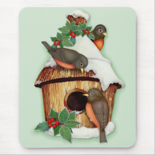 Wintervögel und Birdhouse Mousepad