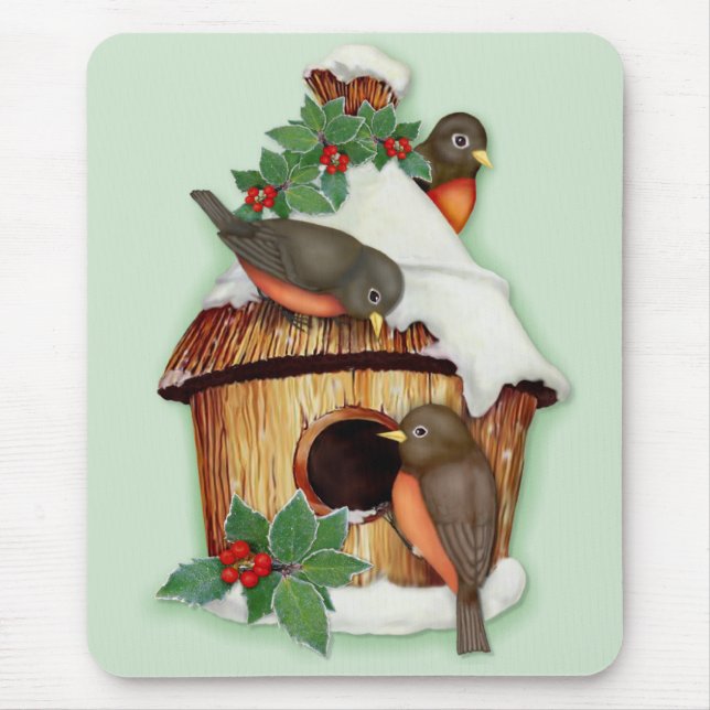 Wintervögel und Birdhouse Mousepad (Vorne)
