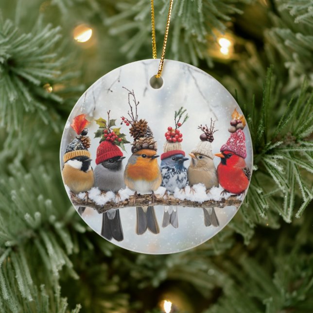 Wintervögel, Vogelliebhaber, Kuppeln Keramik Ornament (Baum)