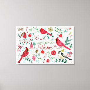 Wintervögel - warme Wünsche Leinwanddruck