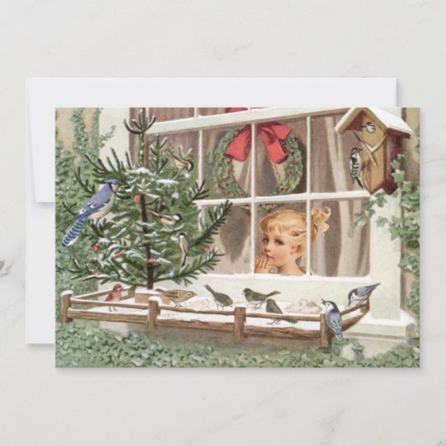 Wintervögel Weihnachtsbaum Vintage Urlaubssaison N Feiertagskarte (Vorderseite)