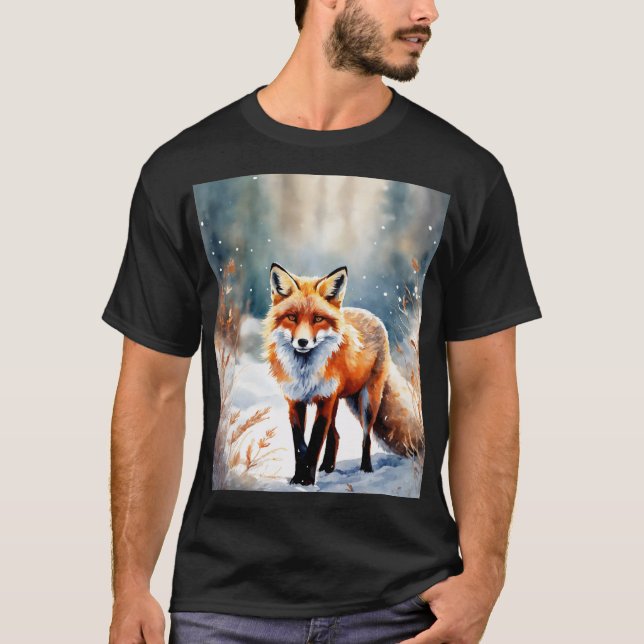 Winterwächter: Fuchs im Schnee T-Shirt (Vorderseite)