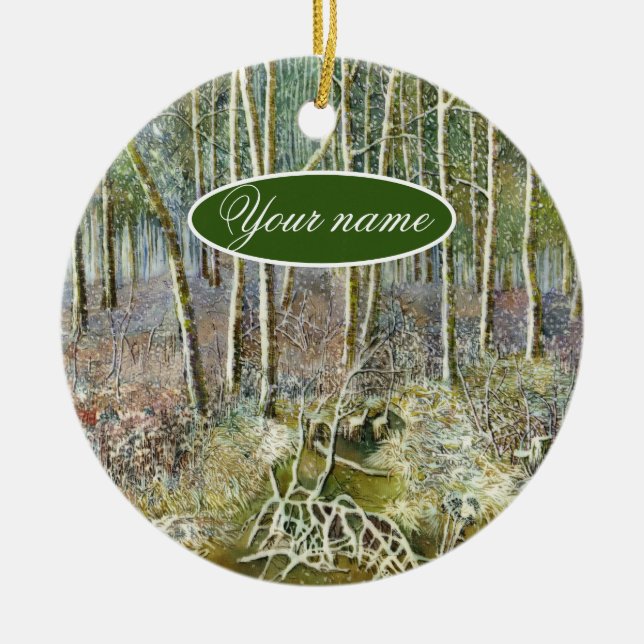 Winterwald Aquarellmalerei Keramik Ornament (Vorne)