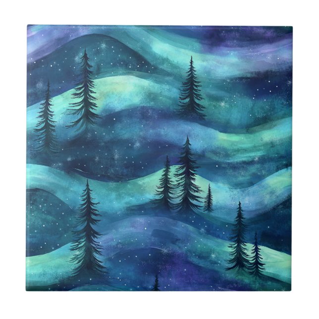 Winterwald-Aurora-Muster Fliese (Vorderseite)