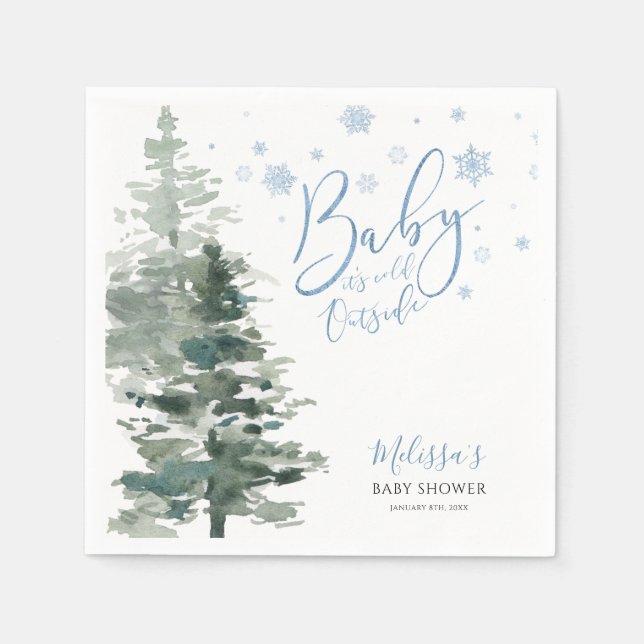 Winterwald Blau Es ist kalte Außendusche. Serviette (Vorderseite)