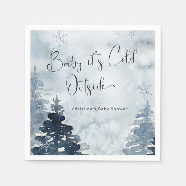 Winterwald blau ist es kalt draußen Babydusche Serviette (Vorderseite)