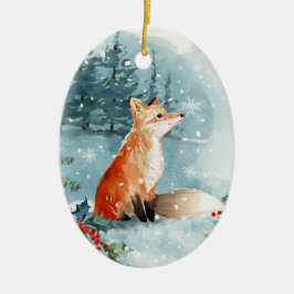 Winterwald, Blockhütte, Fuchs Keramik Ornament