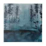 Winterwald Fliese<br><div class="desc">Winter Woods I von Chariklia Zarris. Dunkle Bäume in tiefblauen Farbtönen in einem Aquarellstil.</div>