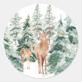 Winterwald Hirsch Rustikales Weihnachtsfest Runder Aufkleber