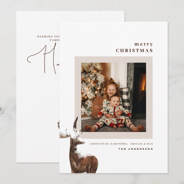 Winterwald Hirsche Foto Weihnachten (Vorne/Hinten)