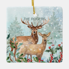 Winterwald, Hirsche, Unsere neue Zuhause Keramik O Keramikornament