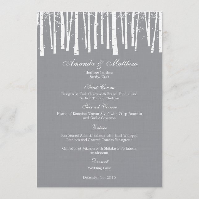 Winterwald-Hochzeitkarte Menükarte (Vorderseite)