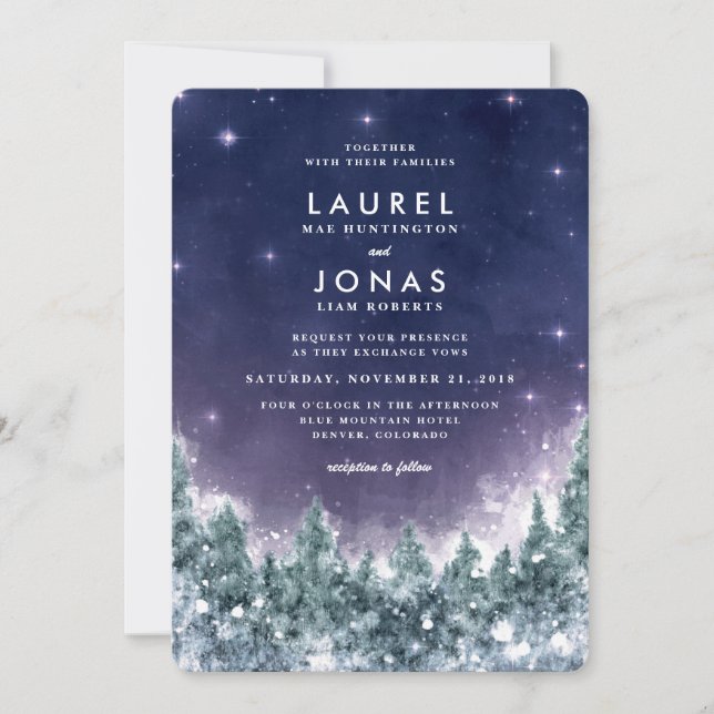 Winterwald in den Sternen Hochzeitseinladungen Einladung (Vorderseite)
