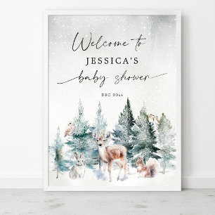 Winterwald Kalt draußen Babydusche Willkommen Poster